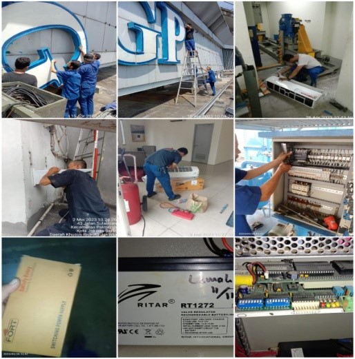 pencopotan lampu logo, pemasangan AC ruang mesin, penggantian accu sistem acses dan penggantian Fs untuk sistem booterpump